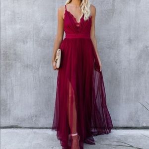 VICI Collection Main Event Lace Tulle Maxi Dress